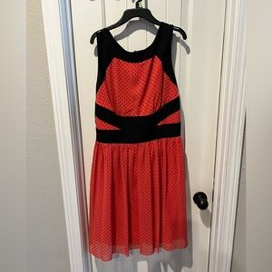 Enfocus Studio orange coral and Black Polka Dot Dress sz 14
